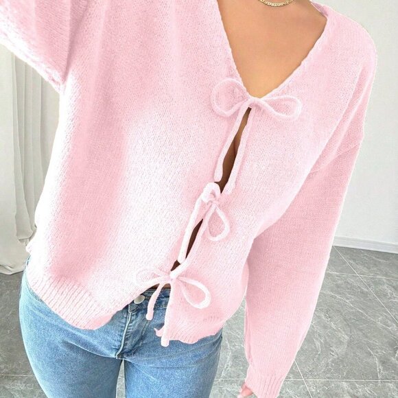 Pink Casual Women's Knit Long Sleeve Cardigan - Picture 3 of 6